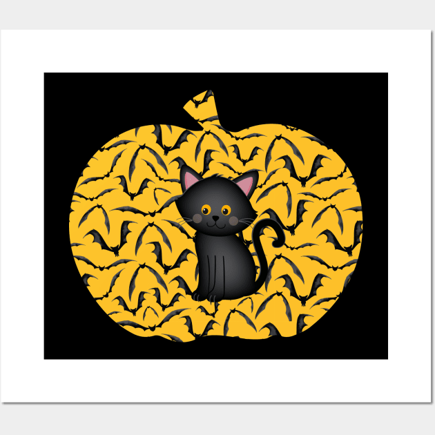 Black Cat and Pumpkin Silhouette Halloween Wall Art by AngelFlame